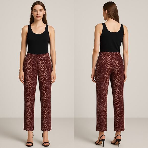 HAUTE HIPPIE The Tailored Slim Shady Pants Silk Sz 6 Merlot Snake Print - Picture 1 of 7
